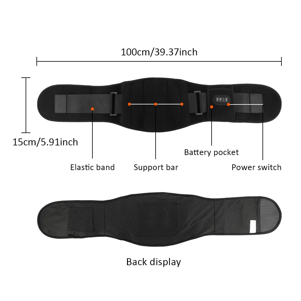 Infrared Heated Vibration Waist Massager Belt β 3 Levels, Dual Red Light Therapy, Hot Compress for Lower Back Relief and Lumbar Support