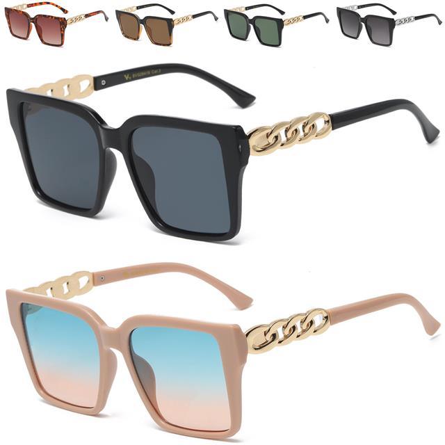 Oversized Women's Sunglasses with Chunky Chain Temples - UV400 Protection
