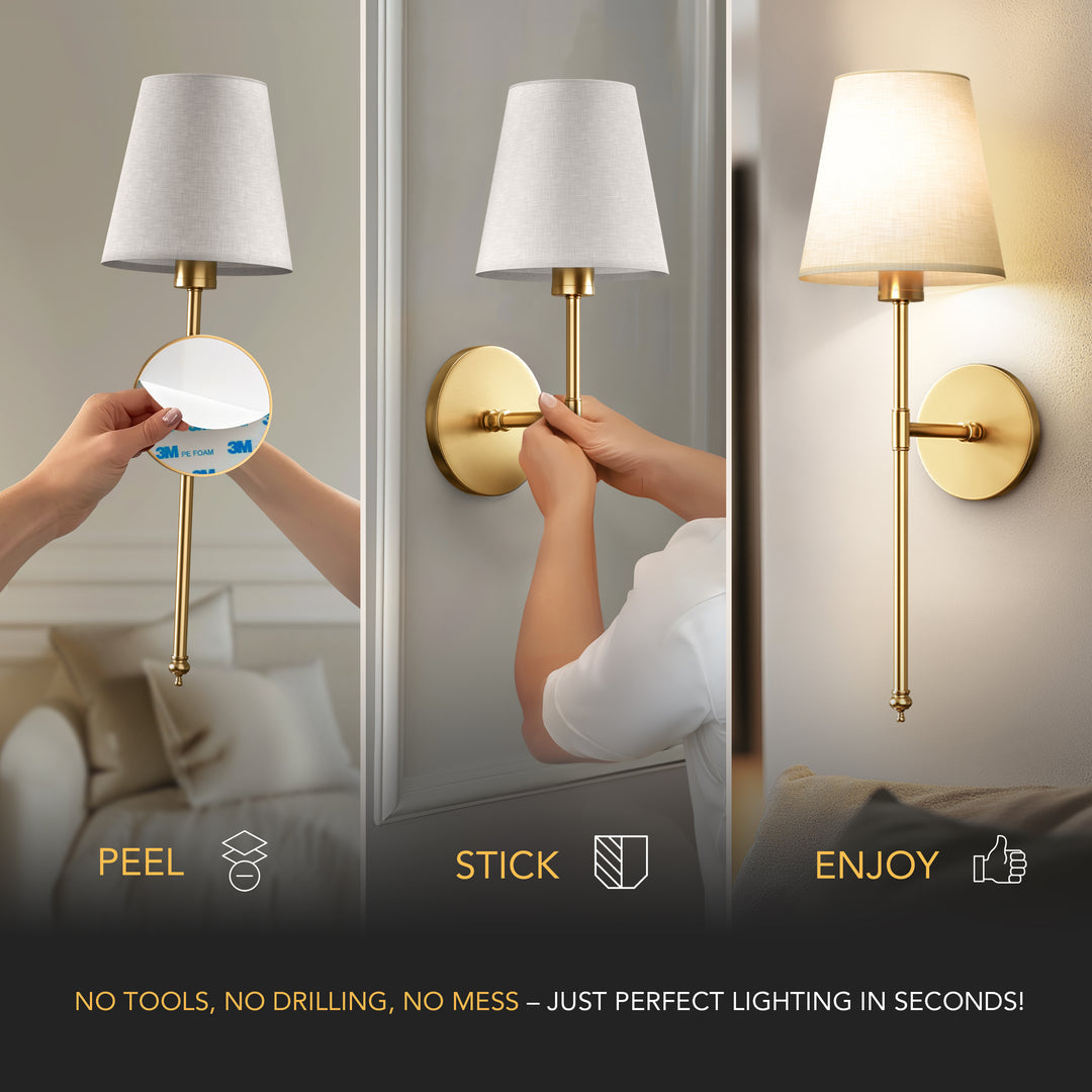 Elegant Battery-Powered Wall Lamp with Remote Control - Drill-Free Installation