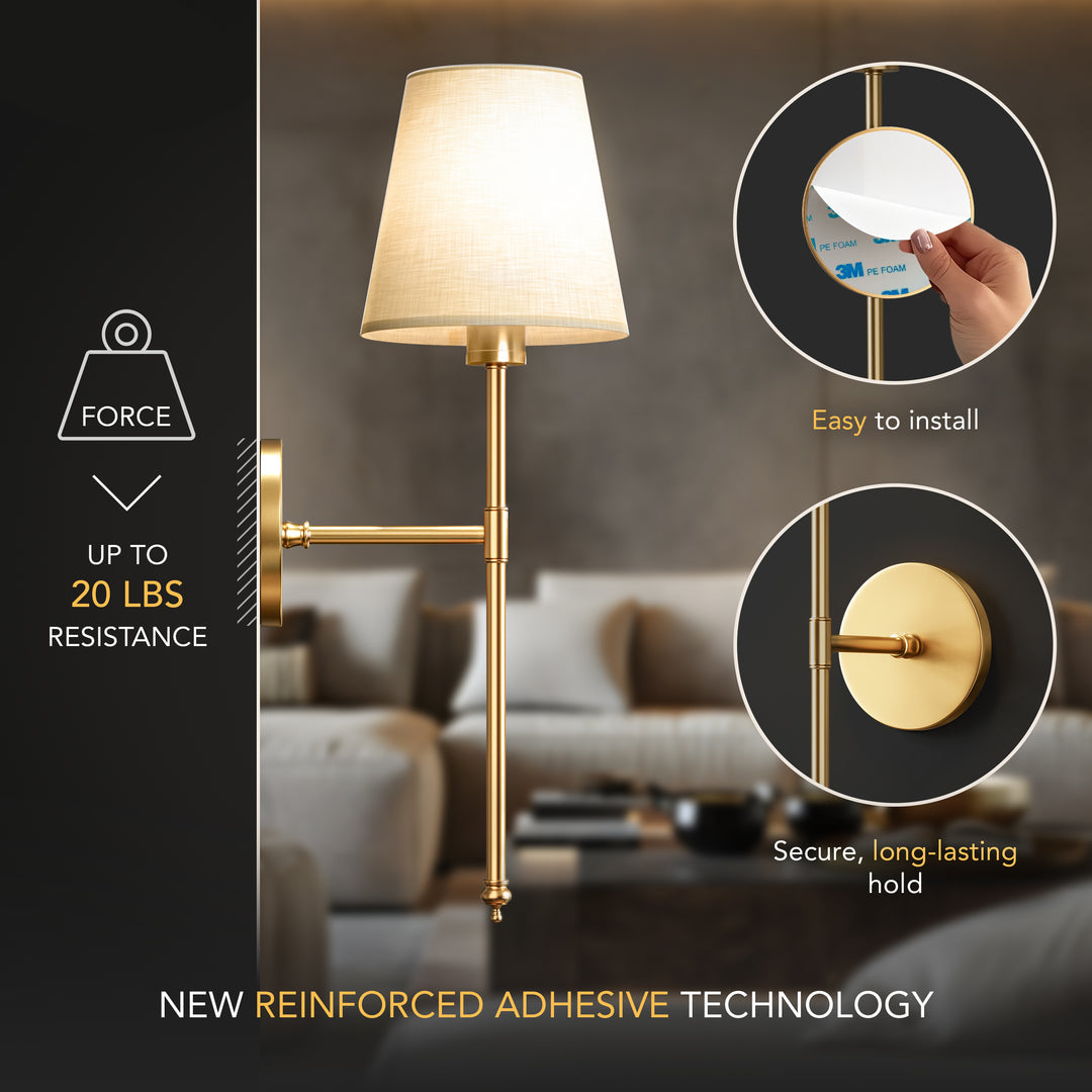 Elegant Battery-Powered Wall Lamp with Remote Control - Drill-Free Installation