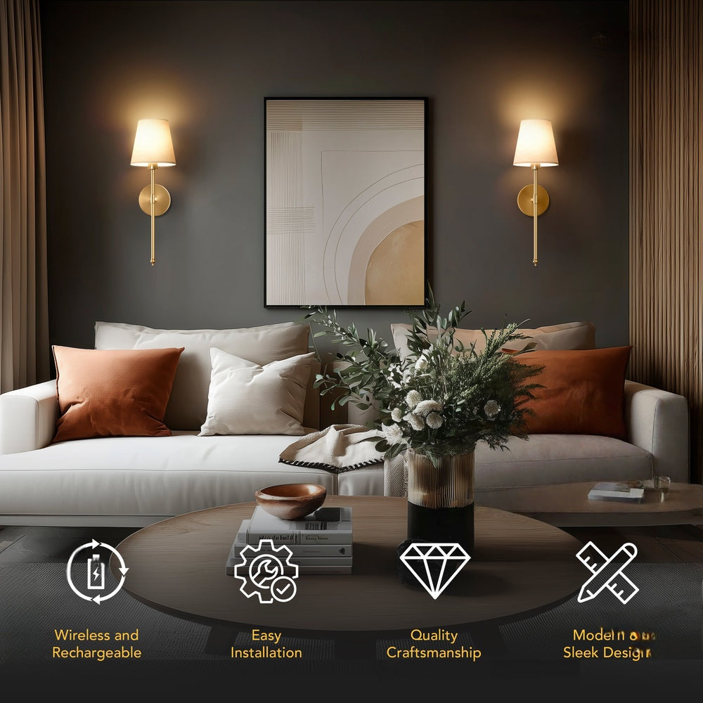 Elegant Battery-Powered Wall Lamp with Remote Control - Drill-Free Installation