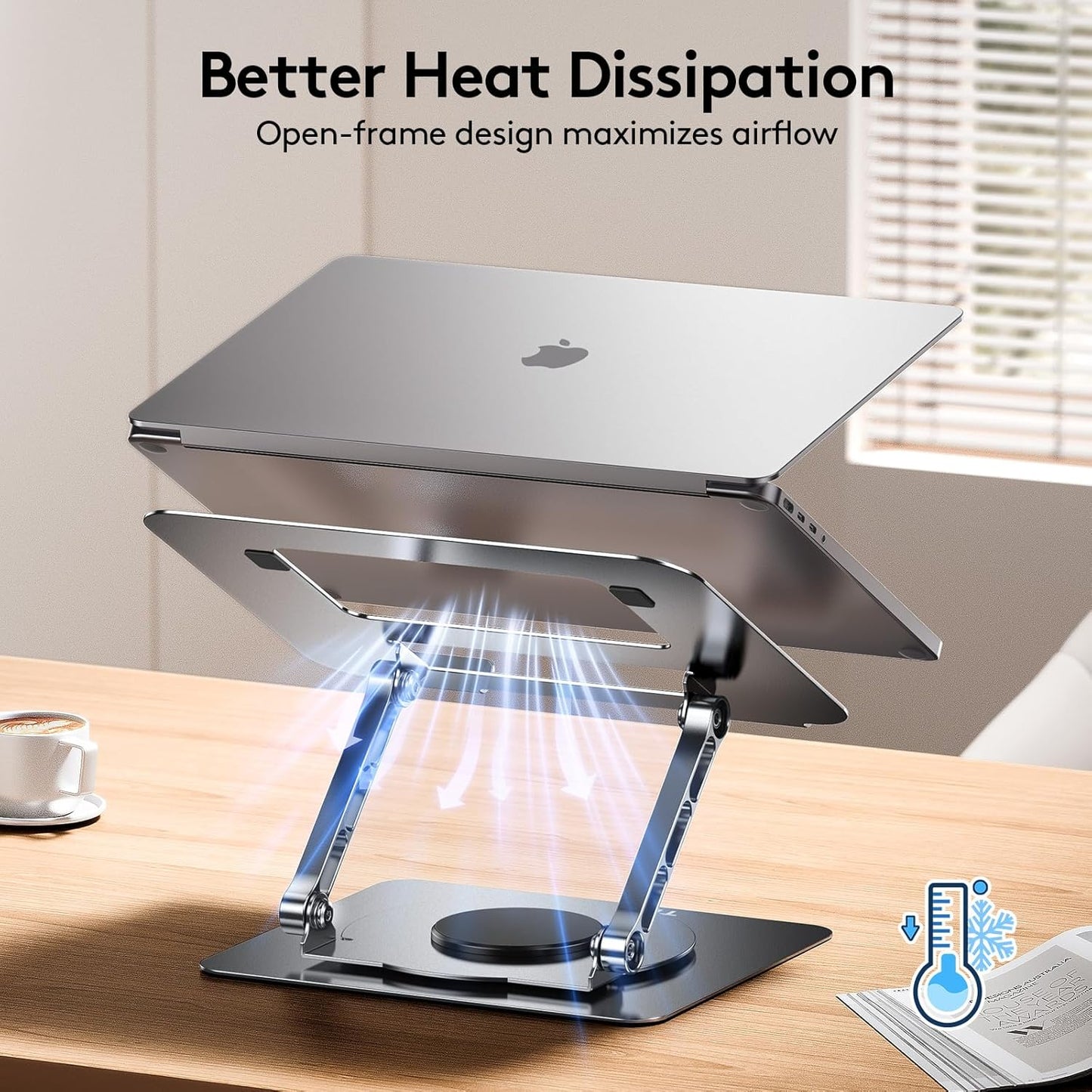 TECKNET Ergonomic Adjustable Laptop Stand for Desk – 360° Rotating Holder for Comfortable, Flexible Viewing