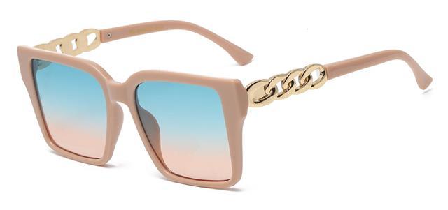 Oversized Women's Sunglasses with Chunky Chain Temples - UV400 Protection