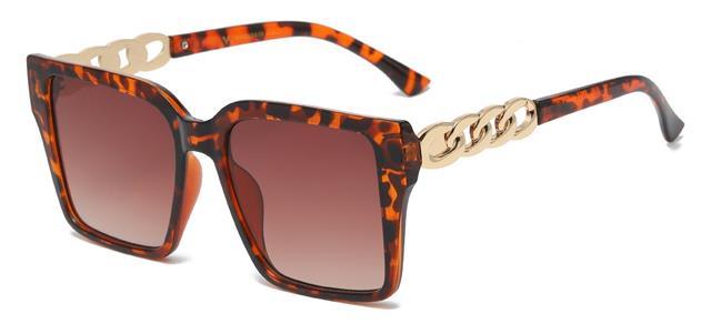 Oversized Women's Sunglasses with Chunky Chain Temples - UV400 Protection