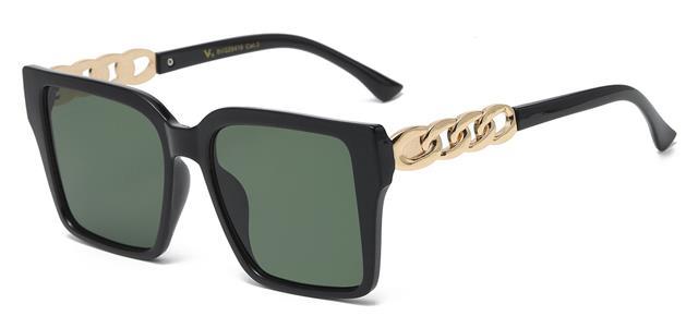 Oversized Women's Sunglasses with Chunky Chain Temples - UV400 Protection