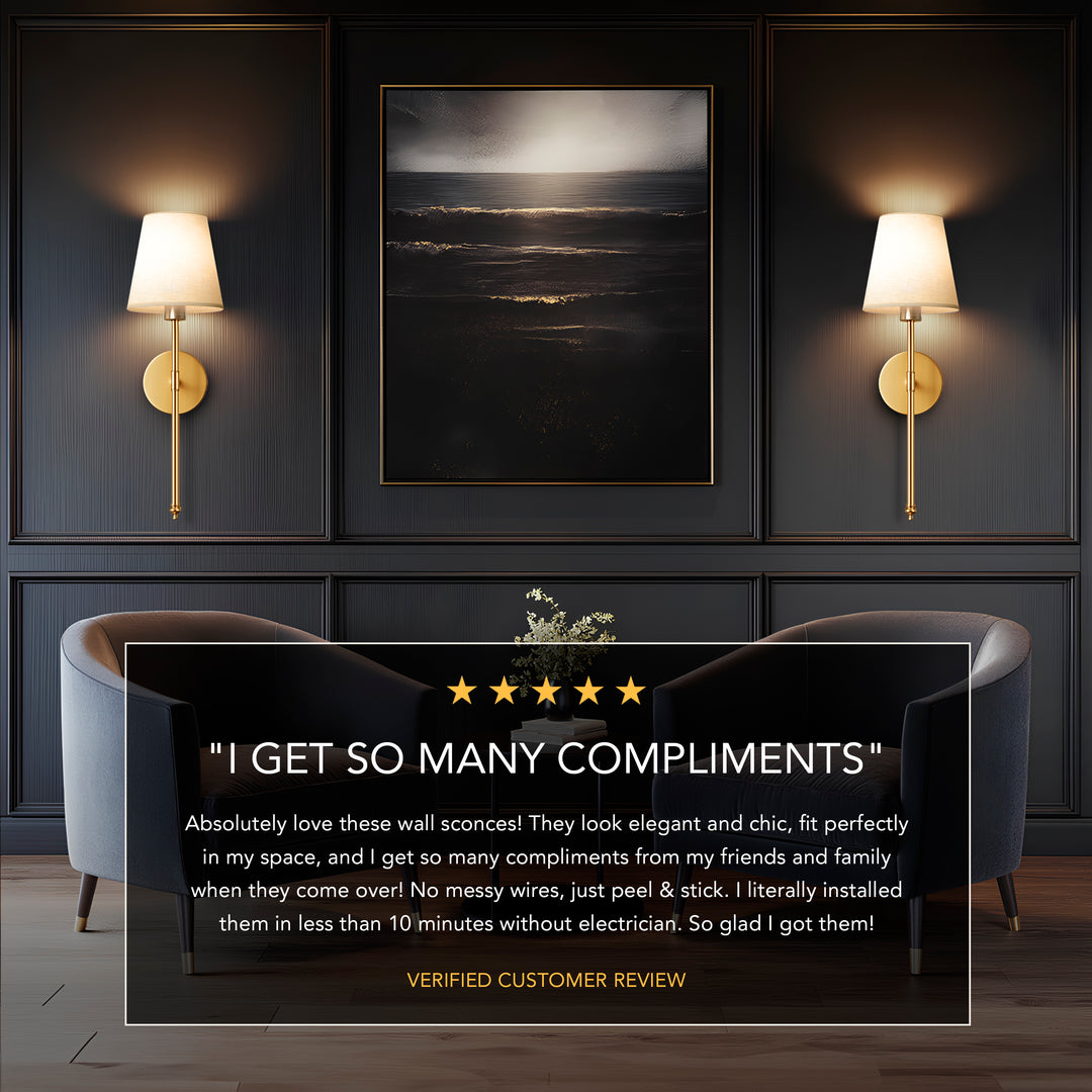 Elegant Battery-Powered Wall Lamp with Remote Control - Drill-Free Installation