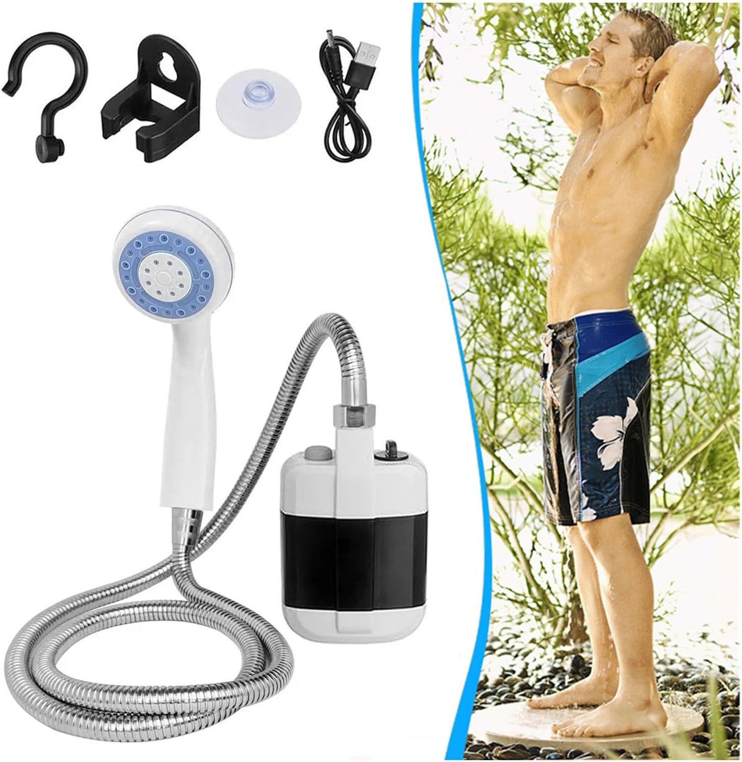 Portable Camping Shower - USB Rechargeable Outdoor Shower Water Pump for Camping and Hiking