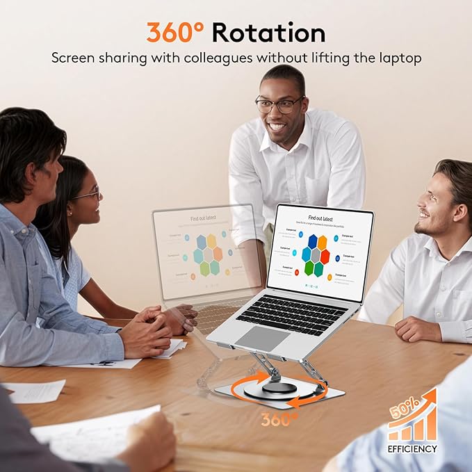 TECKNET Ergonomic Adjustable Laptop Stand for Desk – 360° Rotating Holder for Comfortable, Flexible Viewing