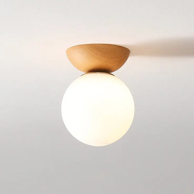 Elegant Wood-Grain Glass Globe Ceiling Light