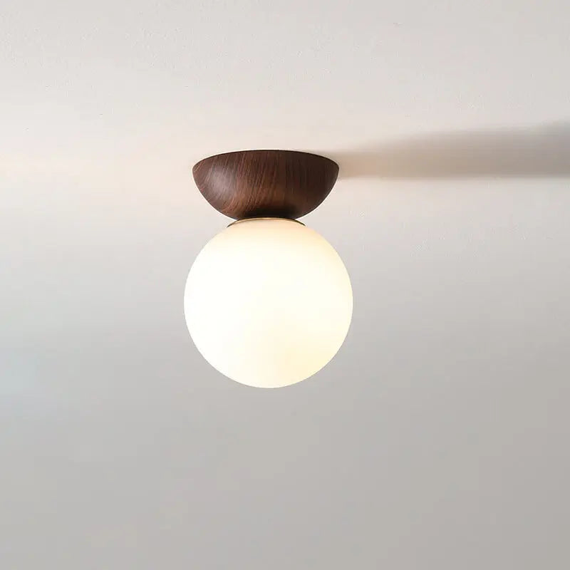 Elegant Wood-Grain Glass Globe Ceiling Light