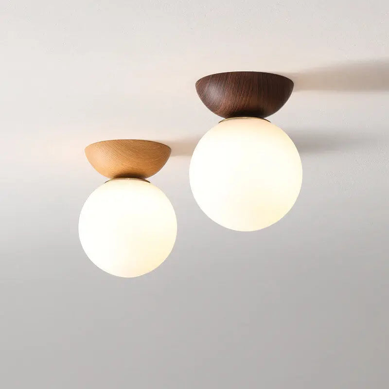 Elegant Wood-Grain Glass Globe Ceiling Light