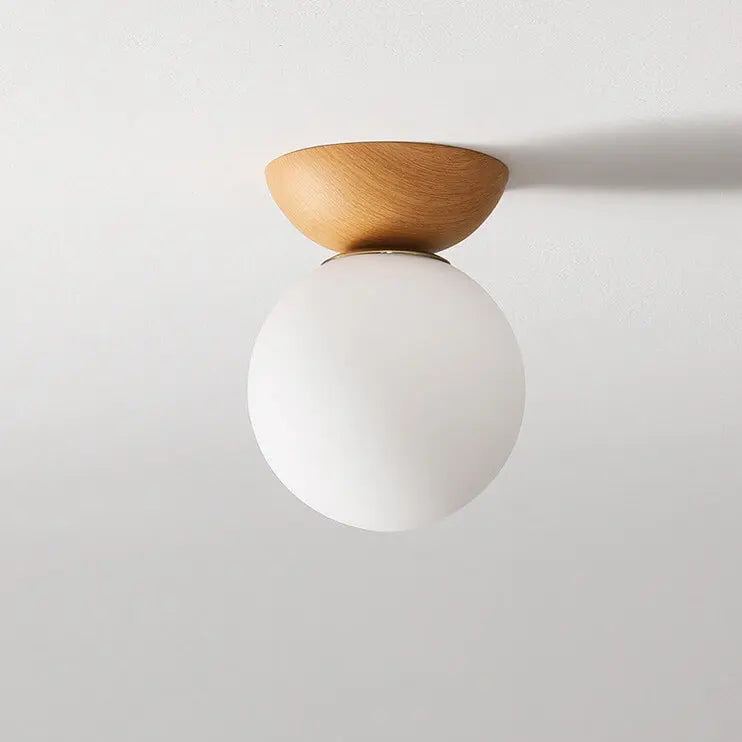 Elegant Wood-Grain Glass Globe Ceiling Light