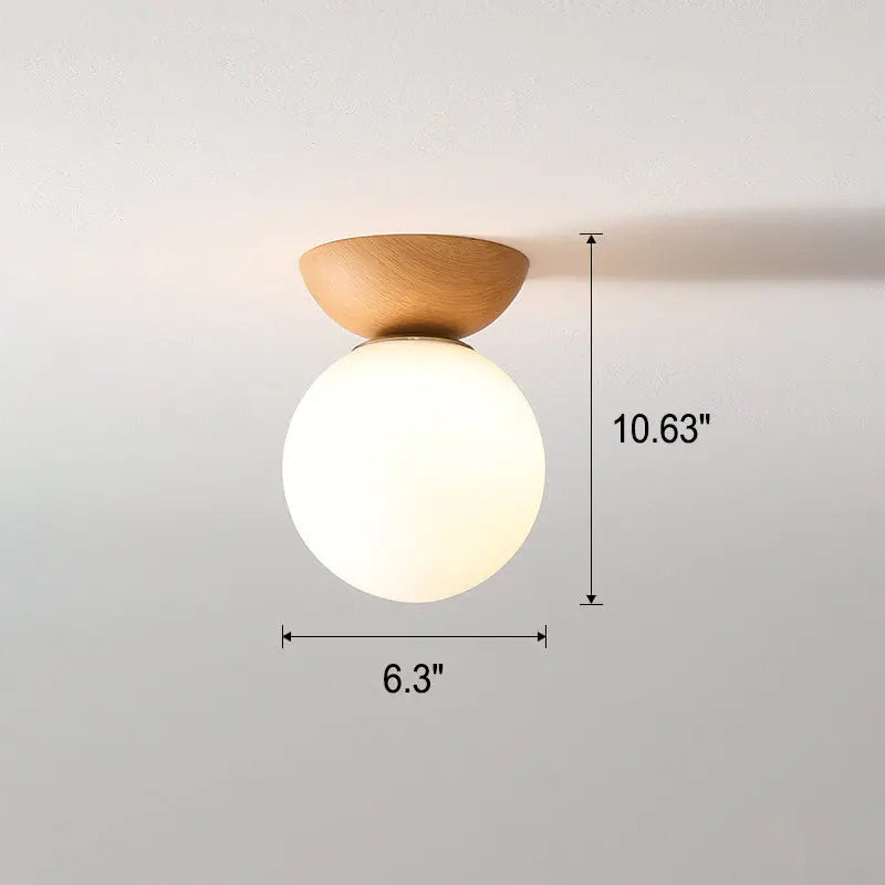 Elegant Wood-Grain Glass Globe Ceiling Light