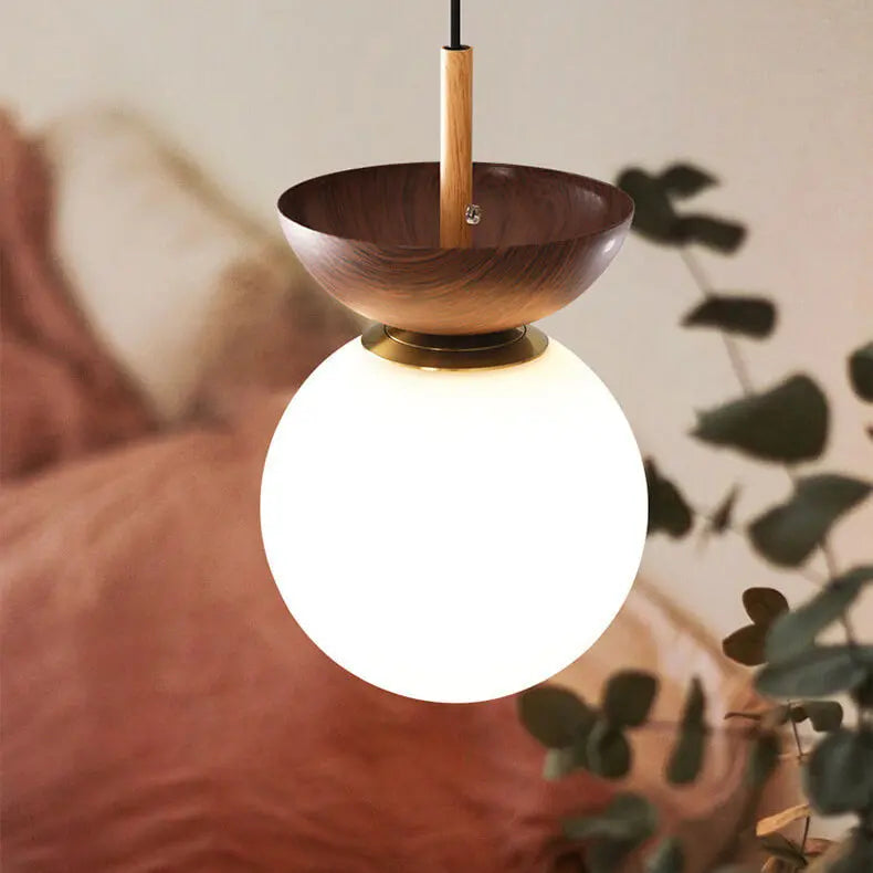 Elegant Wood-Grain Glass Globe Ceiling Light