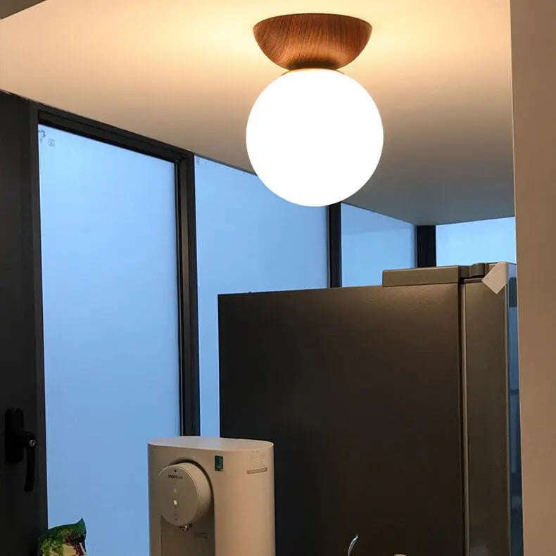 Elegant Wood-Grain Glass Globe Ceiling Light