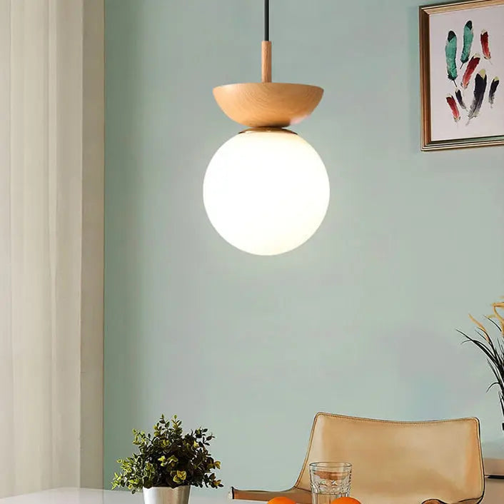 Elegant Wood-Grain Glass Globe Ceiling Light
