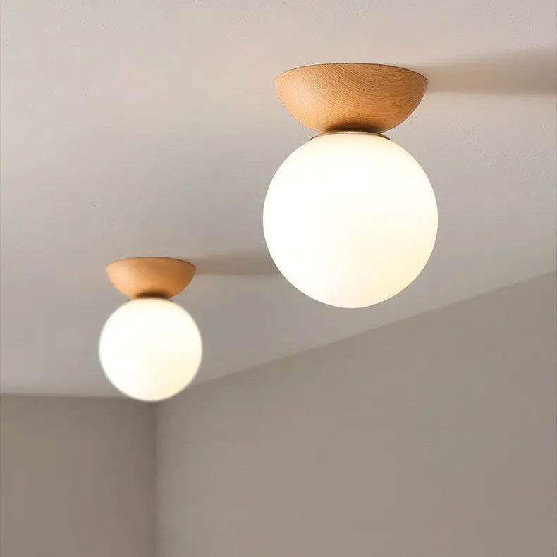 Elegant Wood-Grain Glass Globe Ceiling Light