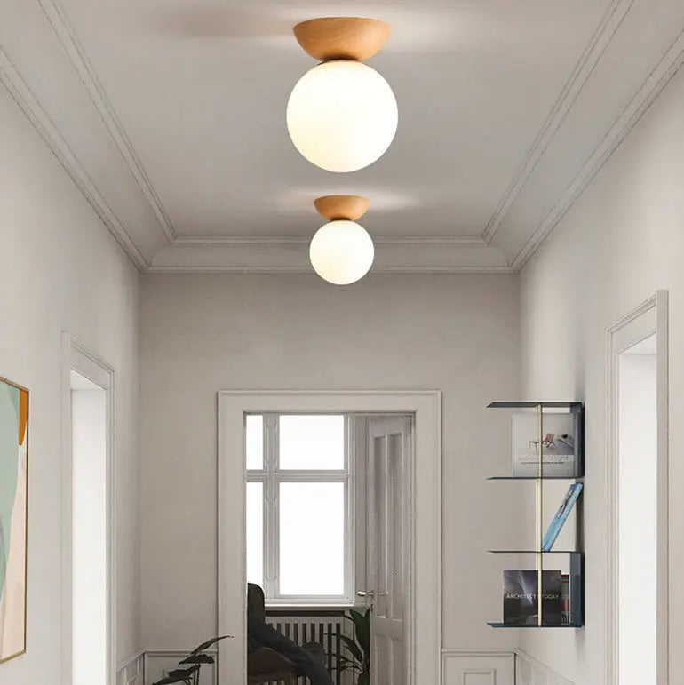 Elegant Wood-Grain Glass Globe Ceiling Light