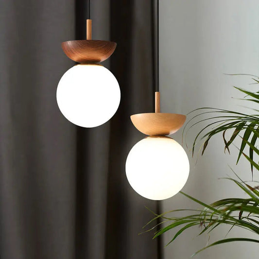 Elegant Wood-Grain Glass Globe Ceiling Light