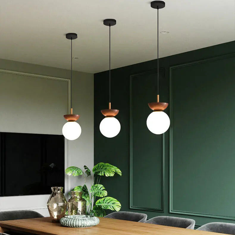 Elegant Wood-Grain Glass Globe Ceiling Light