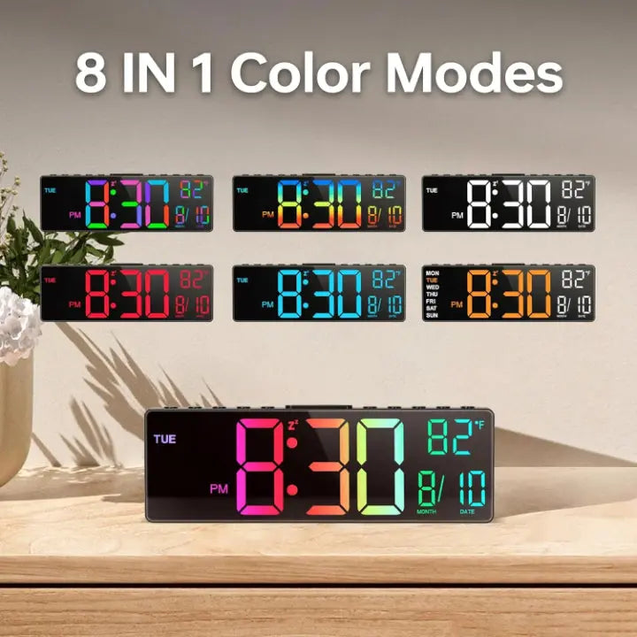 Oversized RGB Digital Wall Clock with Bright Colorful Display