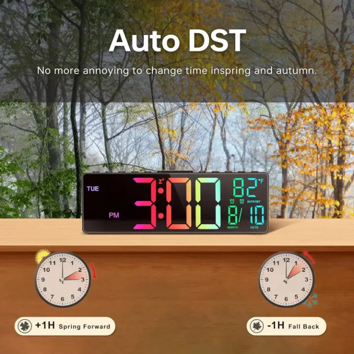Oversized RGB Digital Wall Clock with Bright Colorful Display