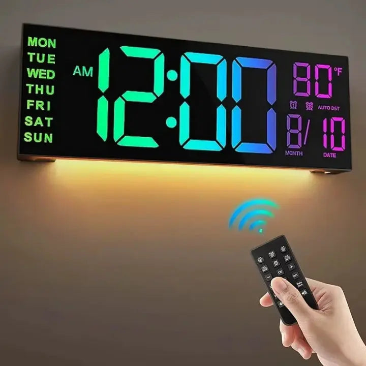 Oversized RGB Digital Wall Clock with Bright Colorful Display