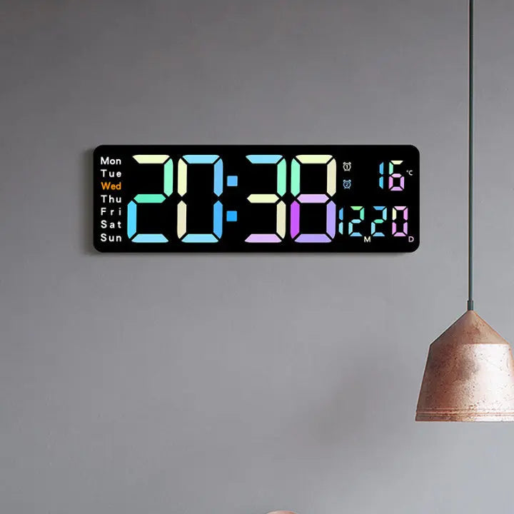 Oversized RGB Digital Wall Clock with Bright Colorful Display