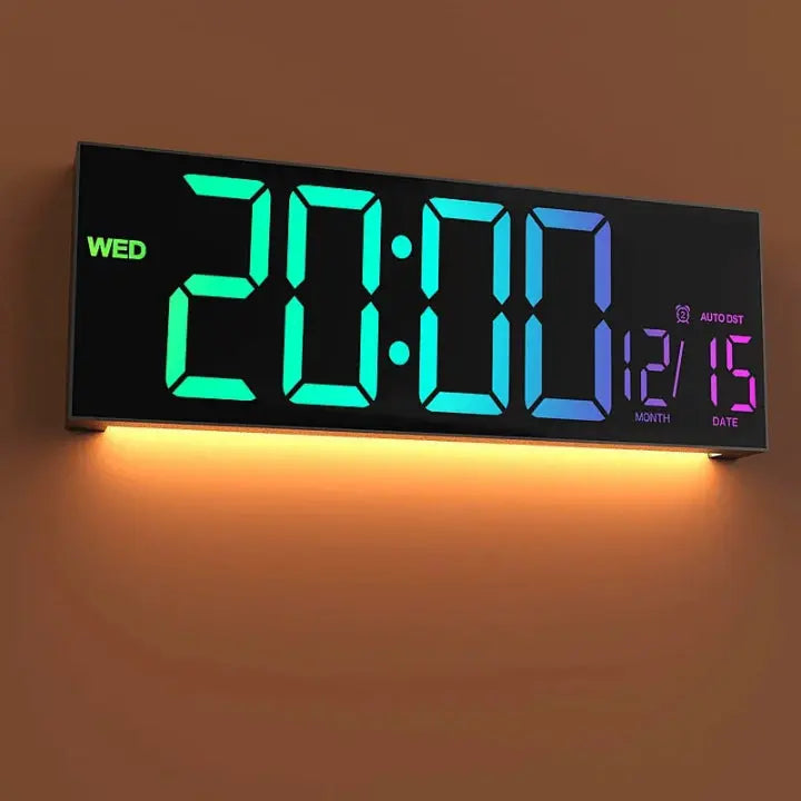 Oversized RGB Digital Wall Clock with Bright Colorful Display