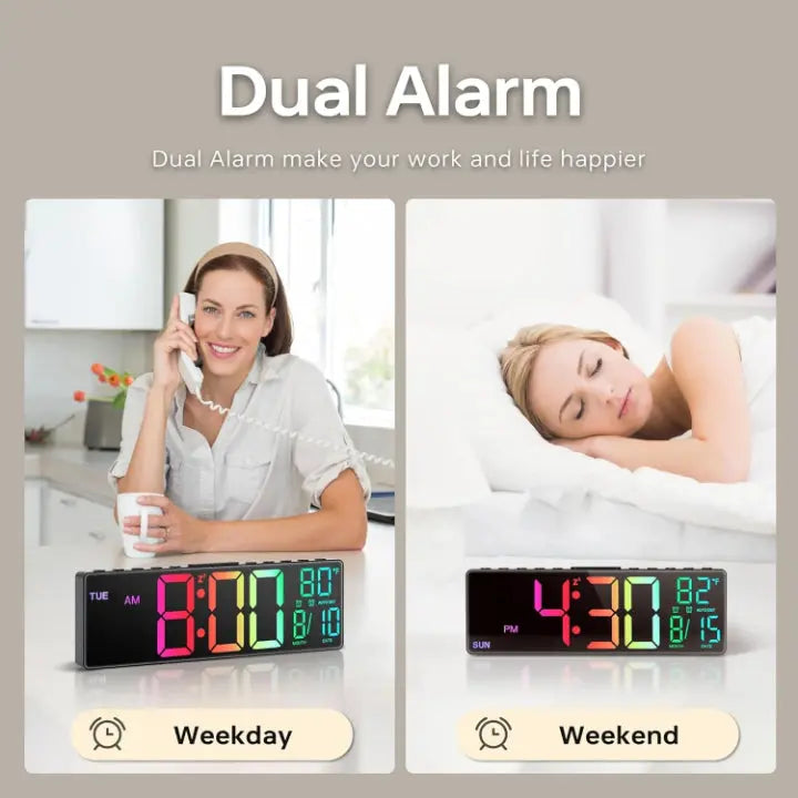 Oversized RGB Digital Wall Clock with Bright Colorful Display