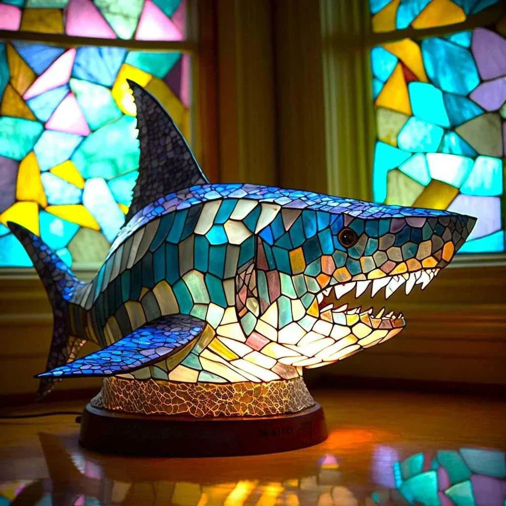 AnimalGlow Table Lamp with Stained-Glass Style Animal Design