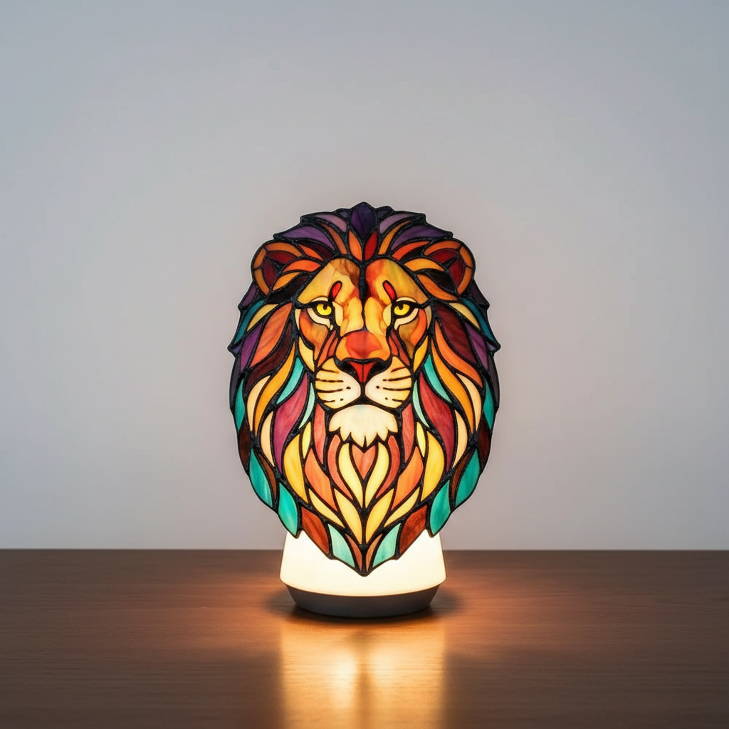 AnimalGlow Table Lamp with Stained-Glass Style Animal Design
