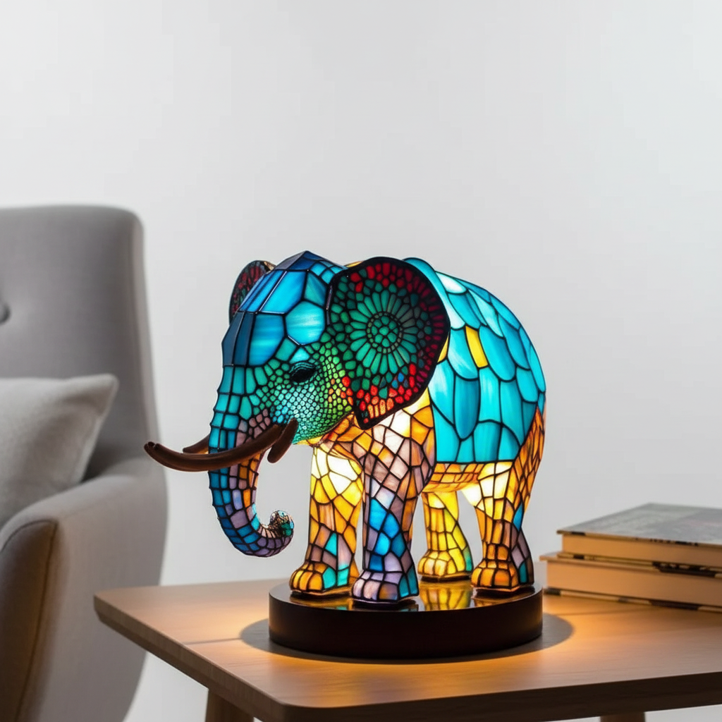 AnimalGlow Table Lamp with Stained-Glass Style Animal Design