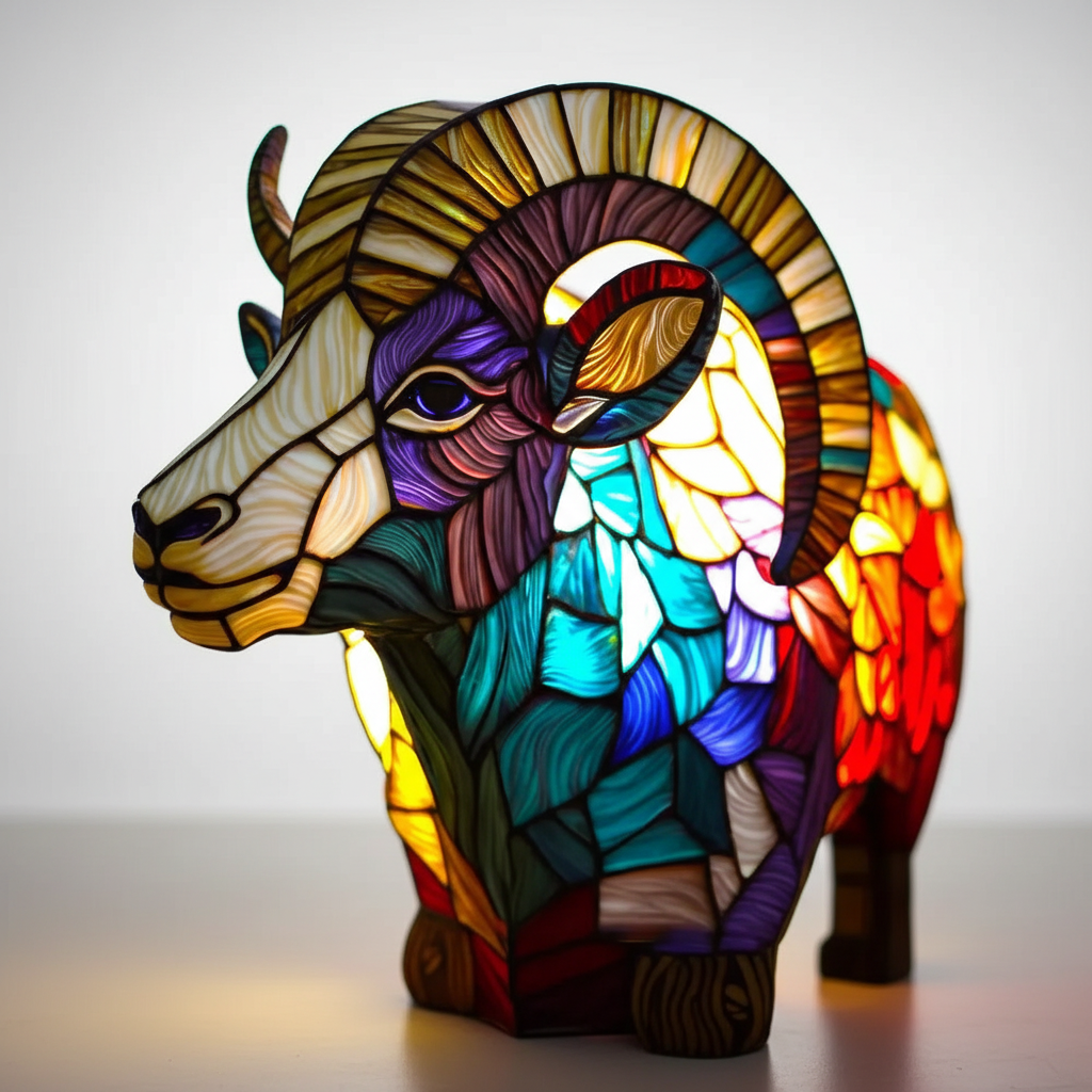 AnimalGlow Table Lamp with Stained-Glass Style Animal Design