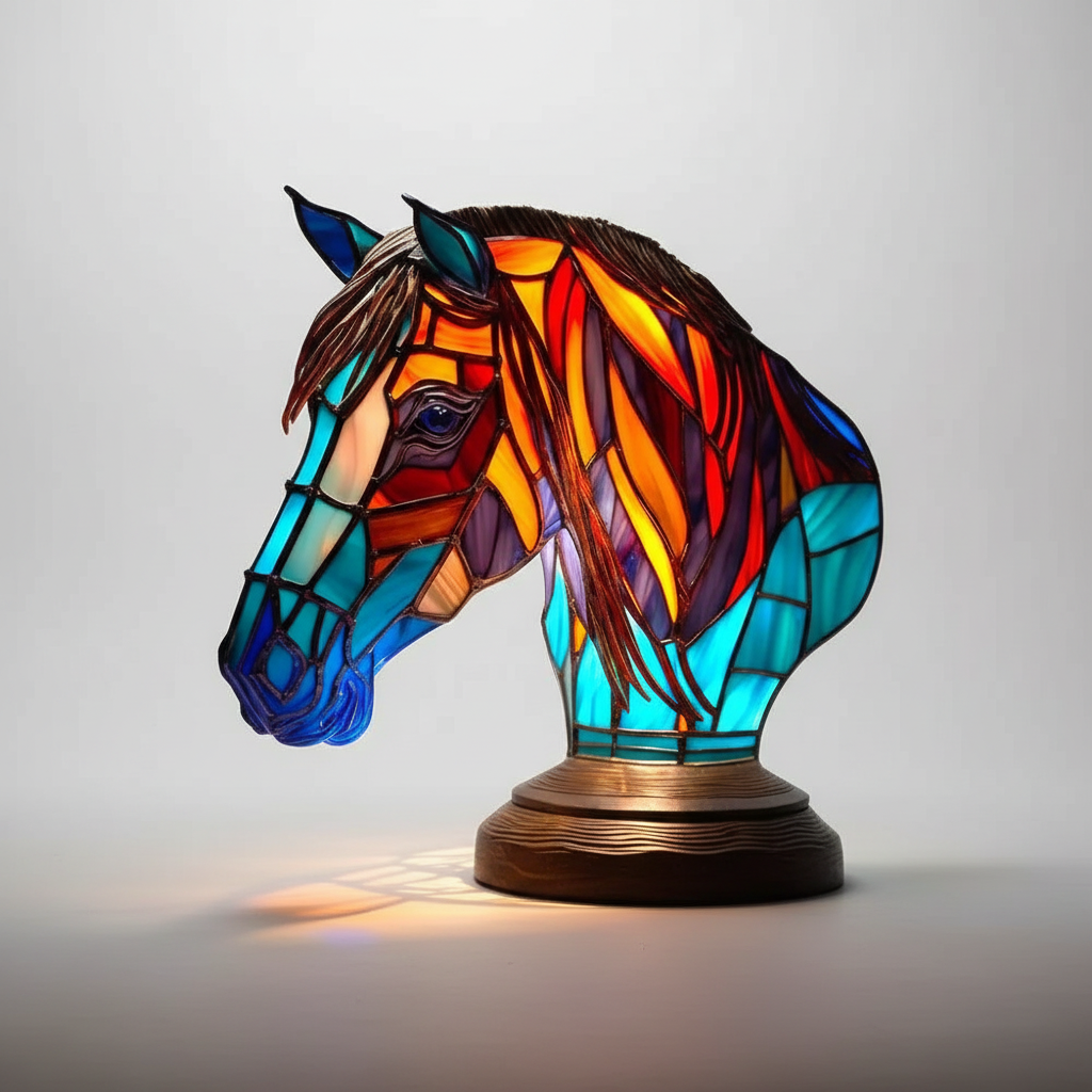 AnimalGlow Table Lamp with Stained-Glass Style Animal Design