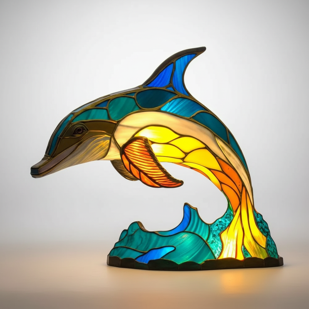AnimalGlow Table Lamp with Stained-Glass Style Animal Design