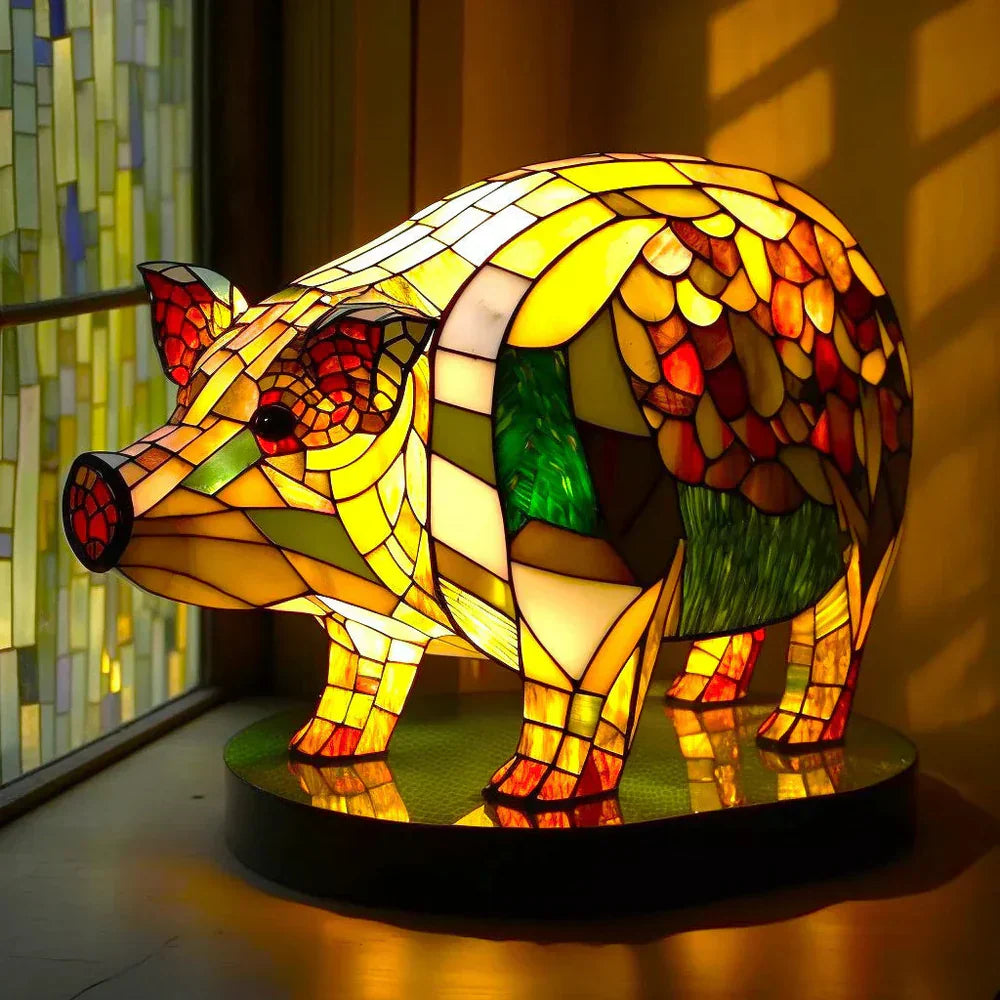 AnimalGlow Table Lamp with Stained-Glass Style Animal Design