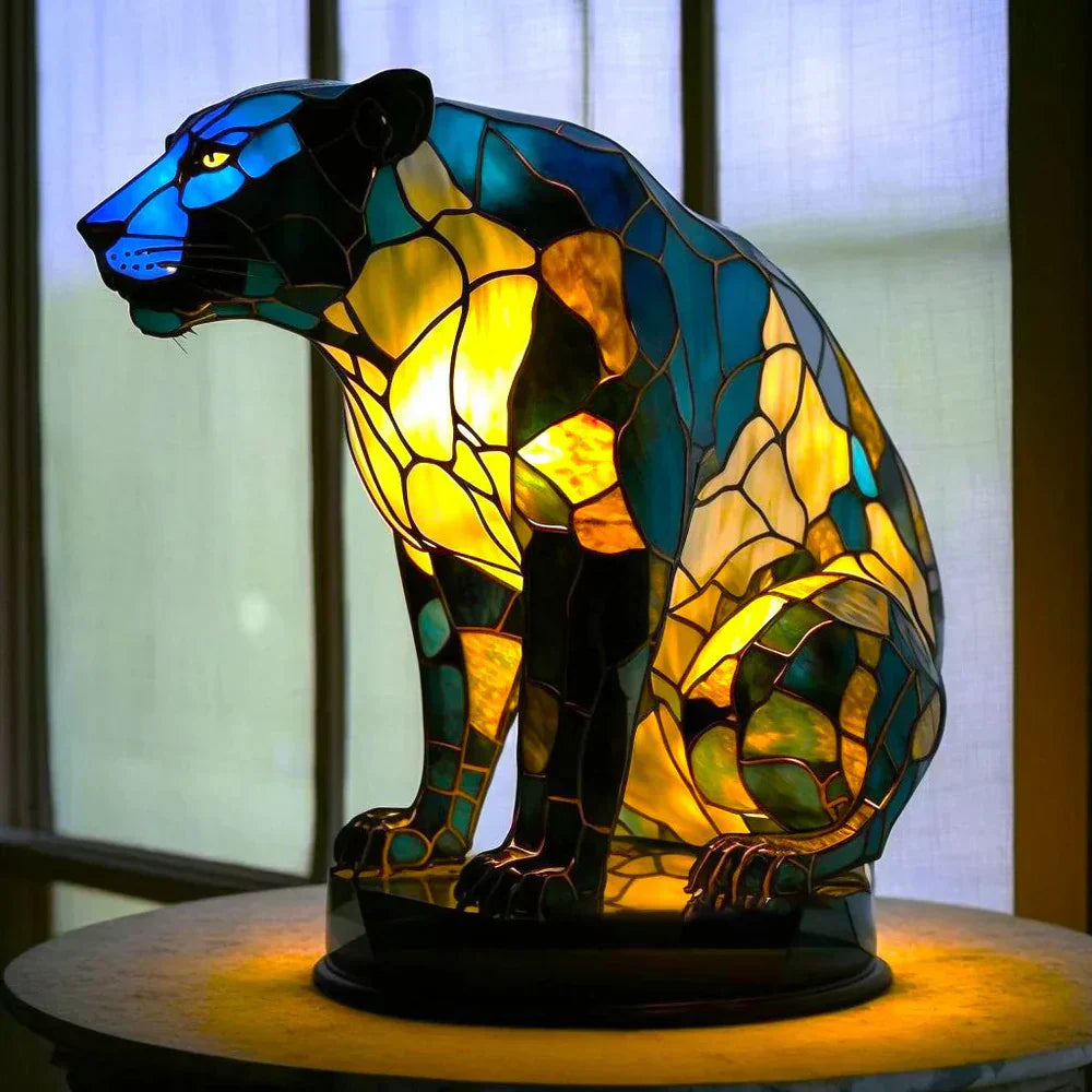 AnimalGlow Table Lamp with Stained-Glass Style Animal Design