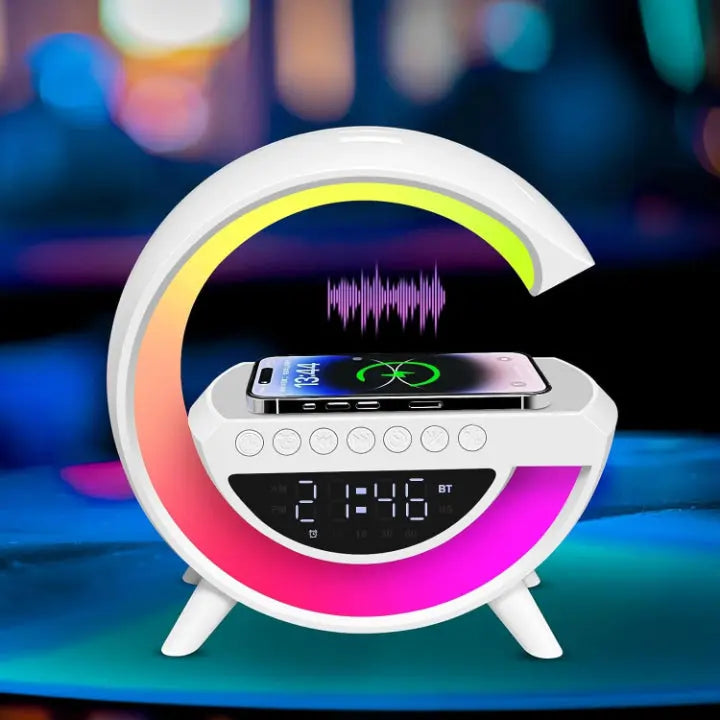 LED Alarm Clock Lamp with Built-in Wireless Speaker and Wireless Charging Pad