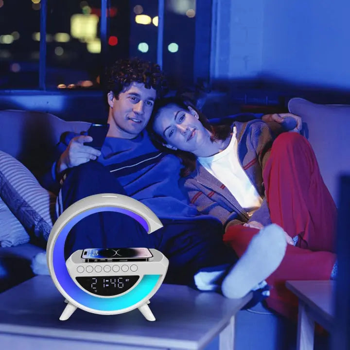 LED Alarm Clock Lamp with Built-in Wireless Speaker and Wireless Charging Pad