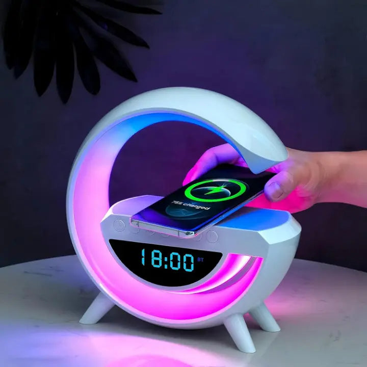 LED Alarm Clock Lamp with Built-in Wireless Speaker and Wireless Charging Pad