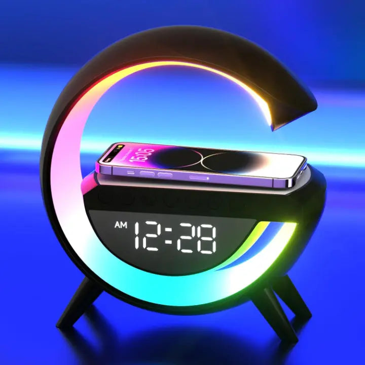 LED Alarm Clock Lamp with Built-in Wireless Speaker and Wireless Charging Pad