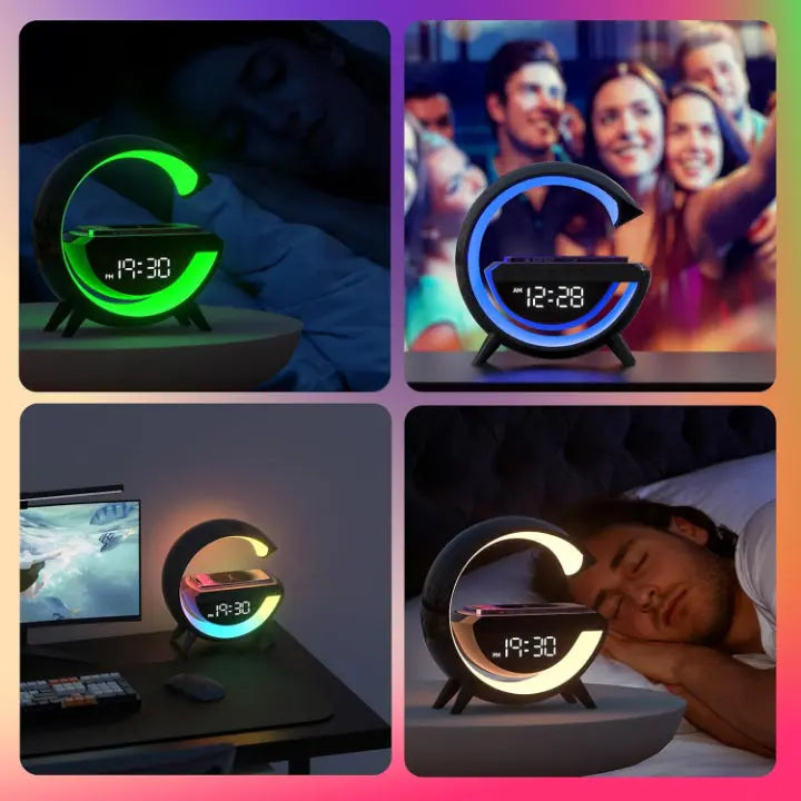 LED Alarm Clock Lamp with Built-in Wireless Speaker and Wireless Charging Pad