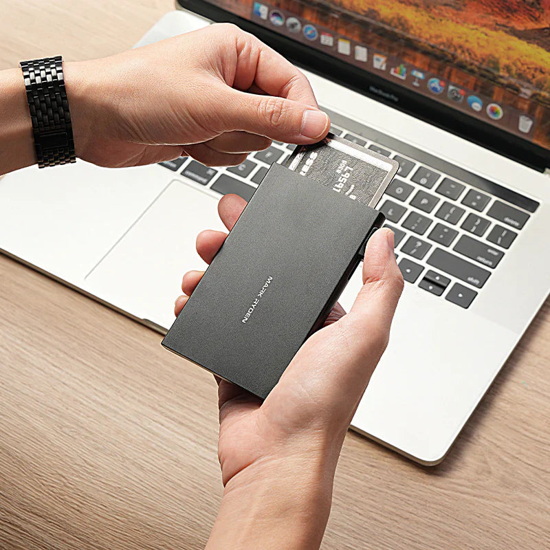 VaultPop Ultra-Thin Metal Card Holder — Sleek Protection for Your Cards