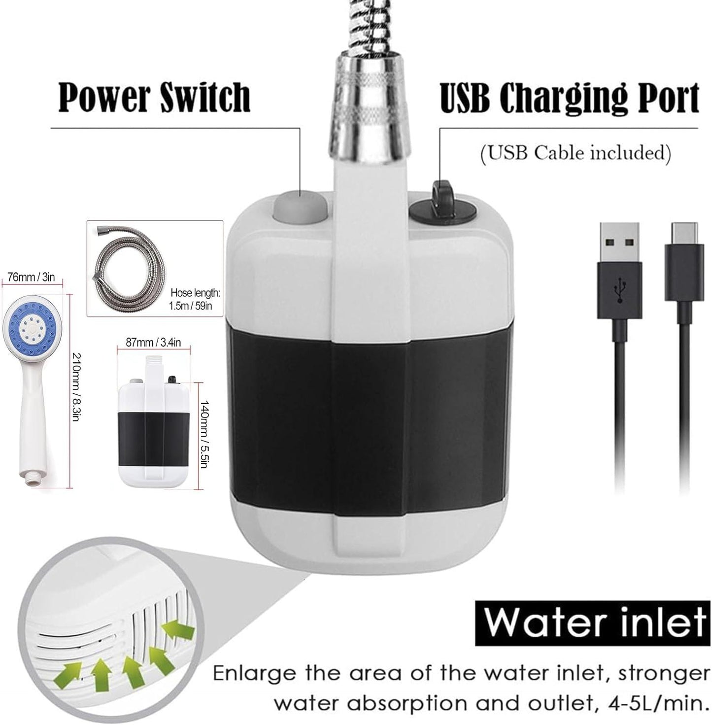 Portable Camping Shower - USB Rechargeable Outdoor Shower Water Pump for Camping and Hiking