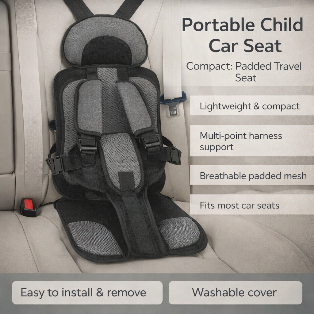 Travel-Ready Portable Child Car Seat — Ultra-Compact & Padded for Comfort