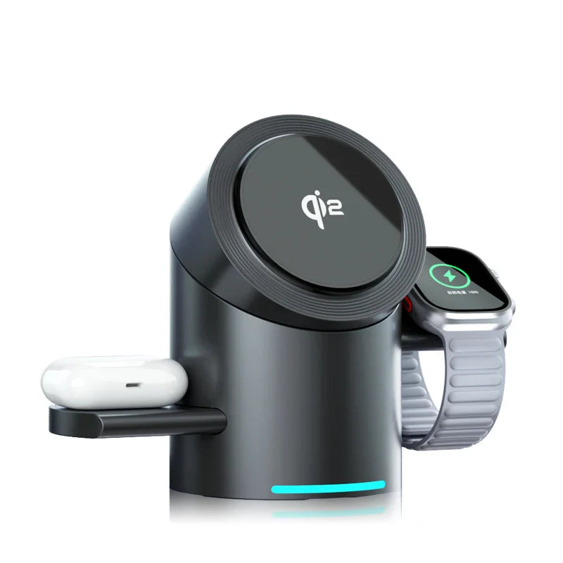 3-in-1 MagSafe Wireless Charging Station for iPhone 16/15/14/13/12, AirPods & Apple Watch with Rotating Stand