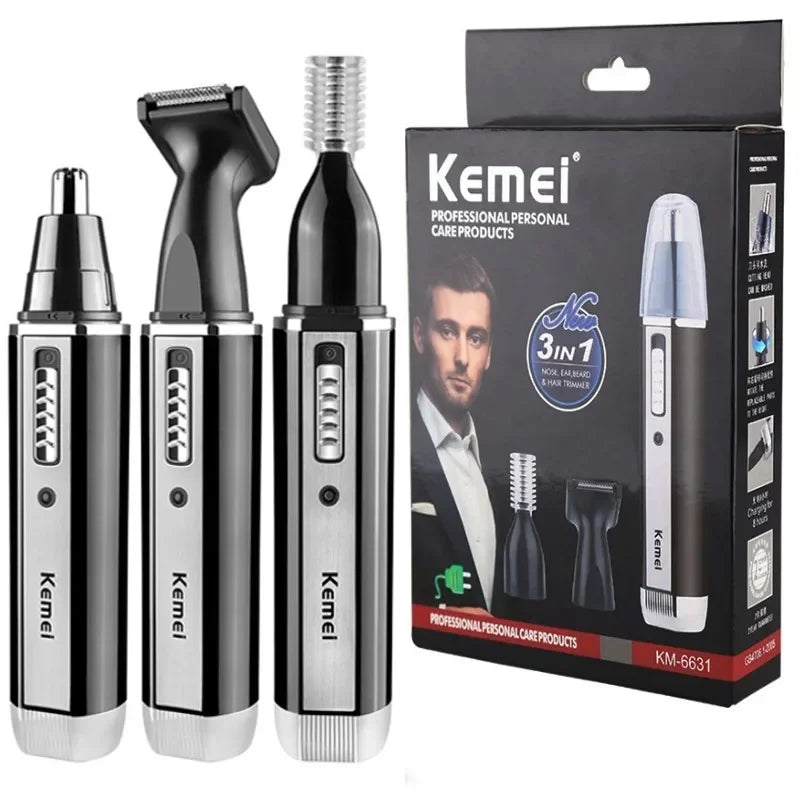 Kemei 4-in-1 Men's Grooming Kit - Rechargeable Electric Trimmer for Hair, Beard, Nose & Ear