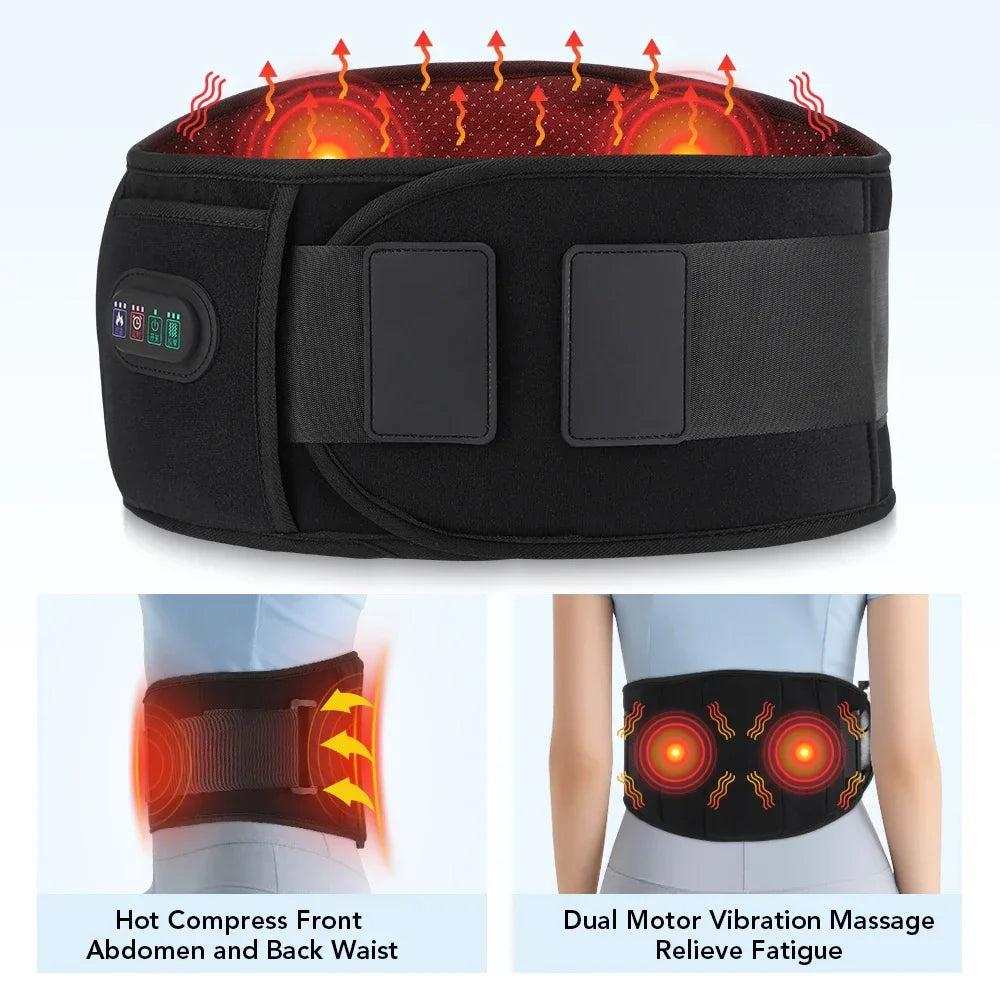 Infrared Heated Vibration Waist Massager Belt – 3 Levels, Dual Red Light Therapy, Hot Compress for Lower Back Relief and Lumbar Support