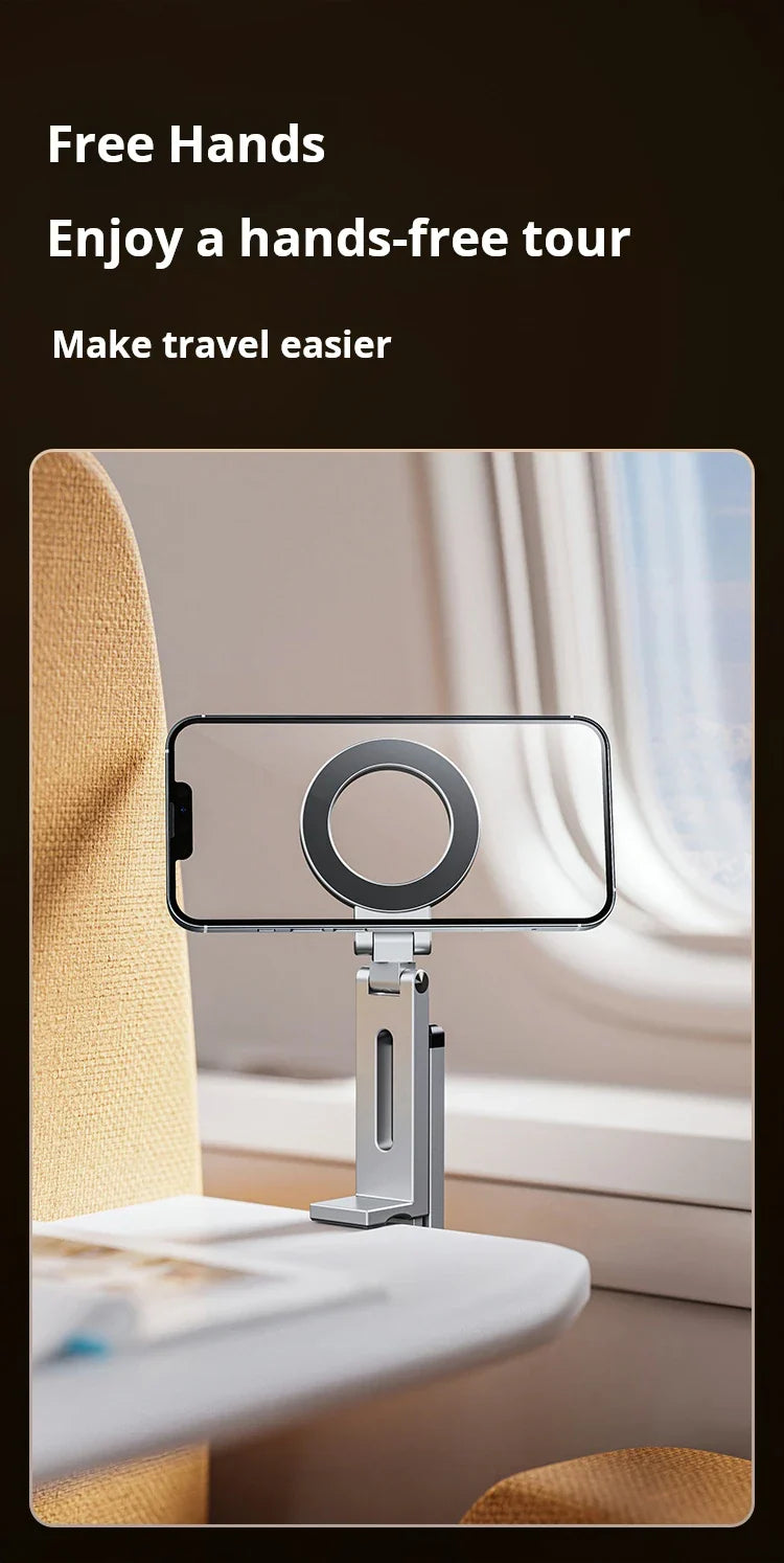 Foldable Mini Tripod with Magnetic Phone Holder — Portable Travel Stand for iPhone & Android, Ideal for Desk, Plane, or Train